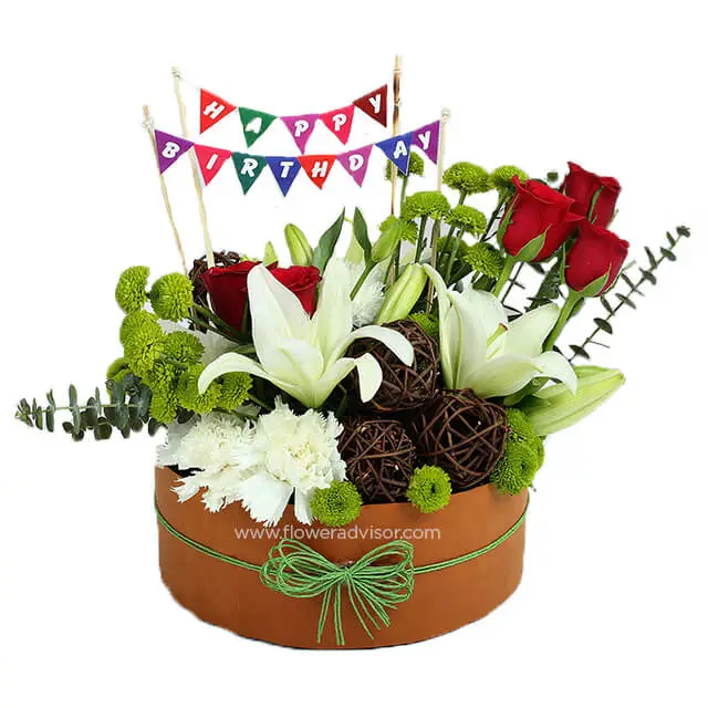 Happy Birthday Flower Buke Images Happy Birthday Flowers - Lilies & Carnation | India