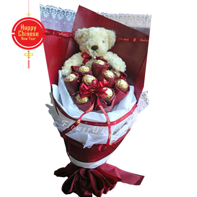 teddy bear and chocolate bouquet