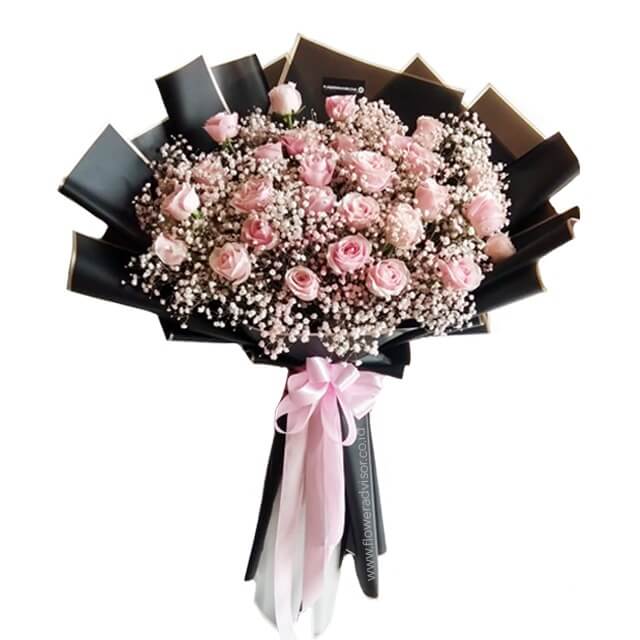 buket mawar pink besar
