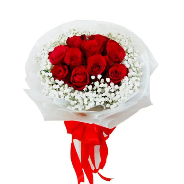 buket mawar dan baby breath