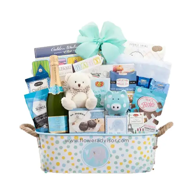 Baby Boy Sparkling Wine Gift Basket
