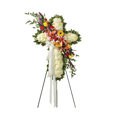 Solid White Standing Cross With Bright Flower Break Standing Flower Condolence United States